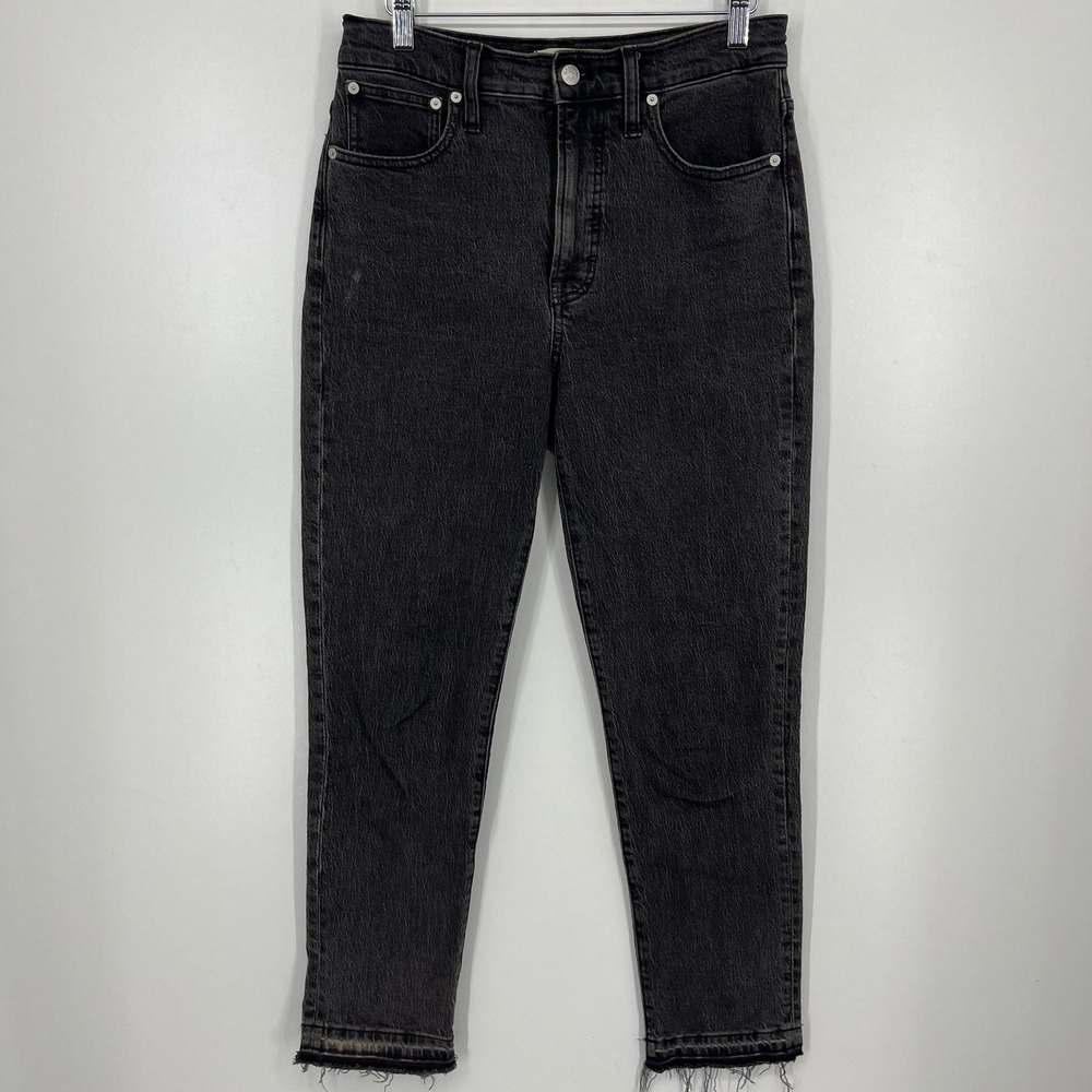Madewell The Perfect Vintage Jean High Rise‎ Tapered Raw Hem Black Denim Size 27